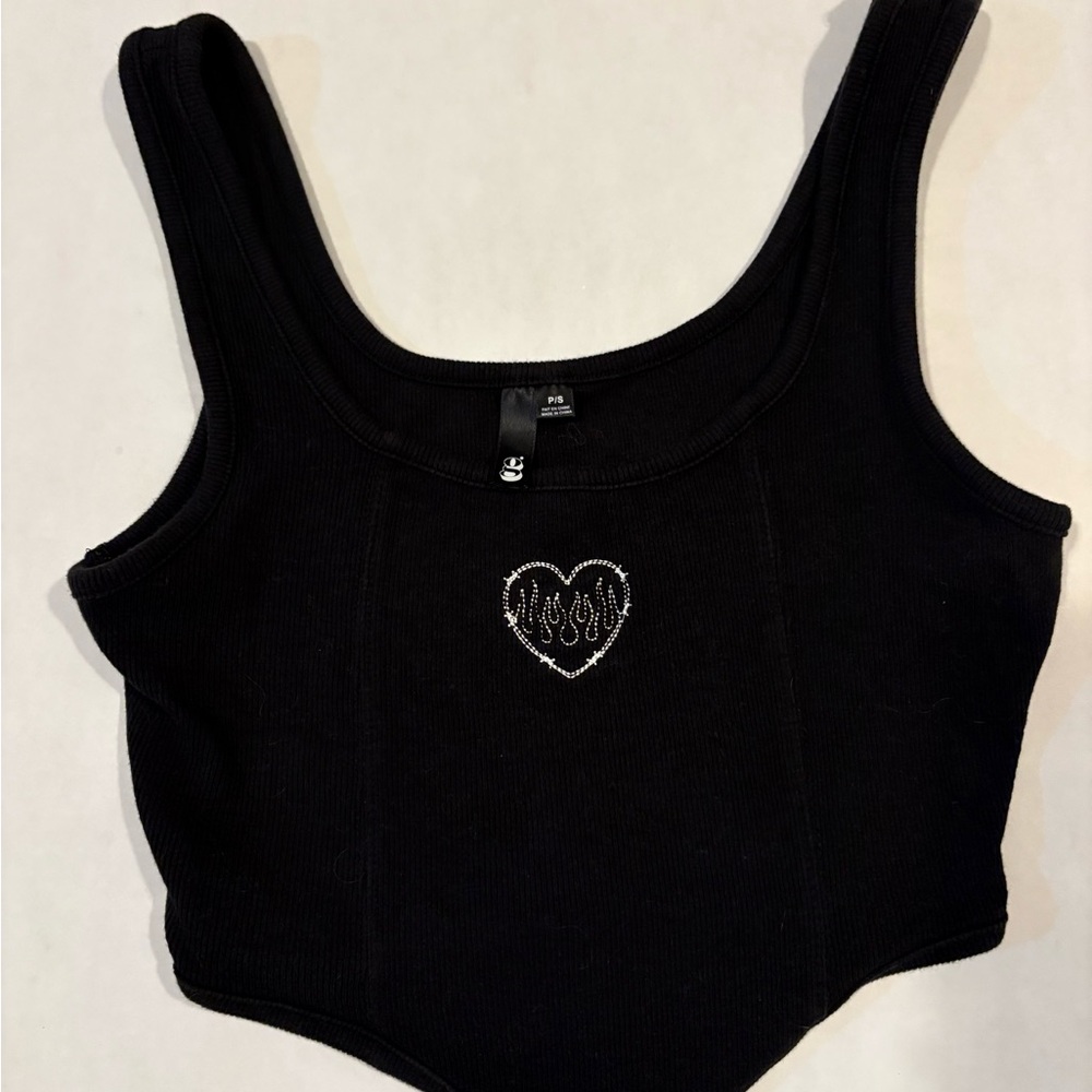 Garage Black Heart Embroidered Tank Top